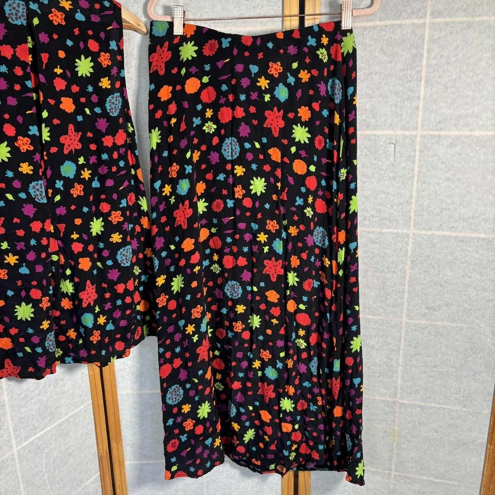 Vintage CAROLE LITTLE Women Size 16 Black Floral Sleeveless Top and Skirt Set - Picture 8 of 12